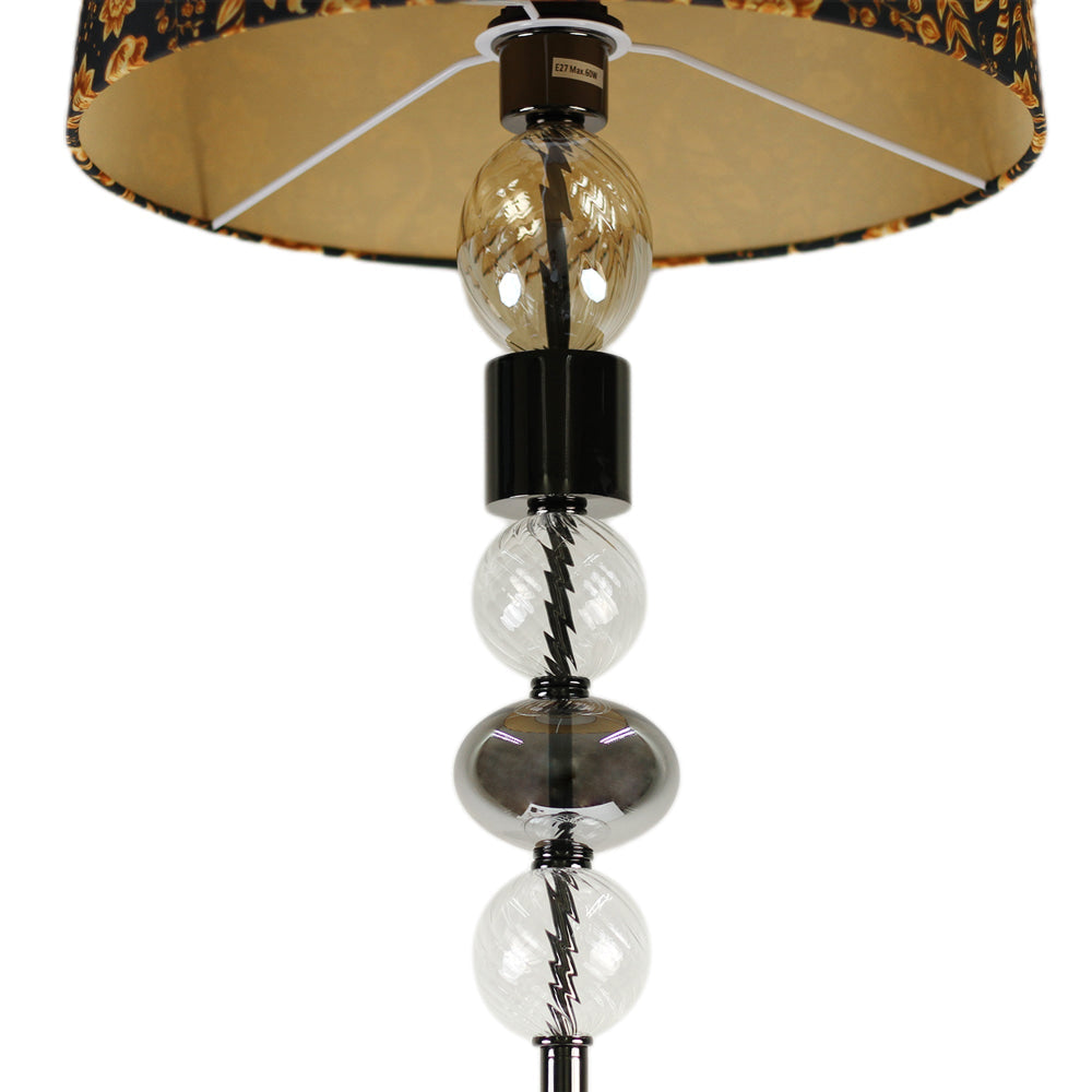 Allegra Flower Fabric Shade Metal Glass Base Standing Floor Light Lamp Black Nickel Fast shipping On sale