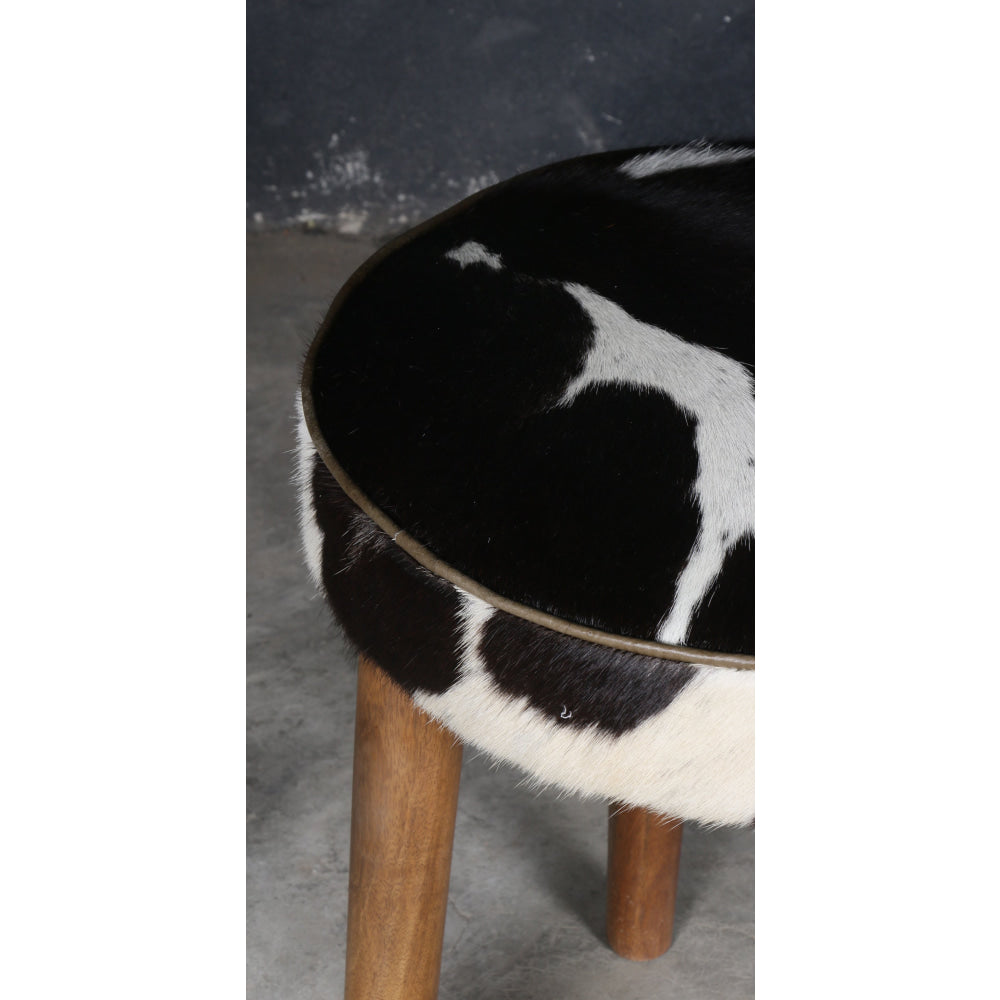 Amari Cowhide Short Foot Stool Ottoman Wooden Legs Fast shipping On sale