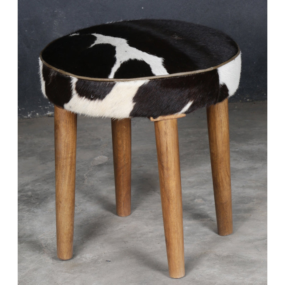 Amari Cowhide Short Foot Stool Ottoman Wooden Legs Fast shipping On sale