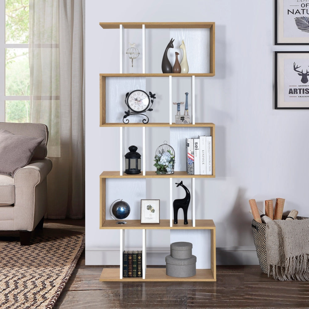 Amber Wooden 5 - Tier Display Shelf Bookcase Storage Cabinet - Oak & White Fast shipping On sale