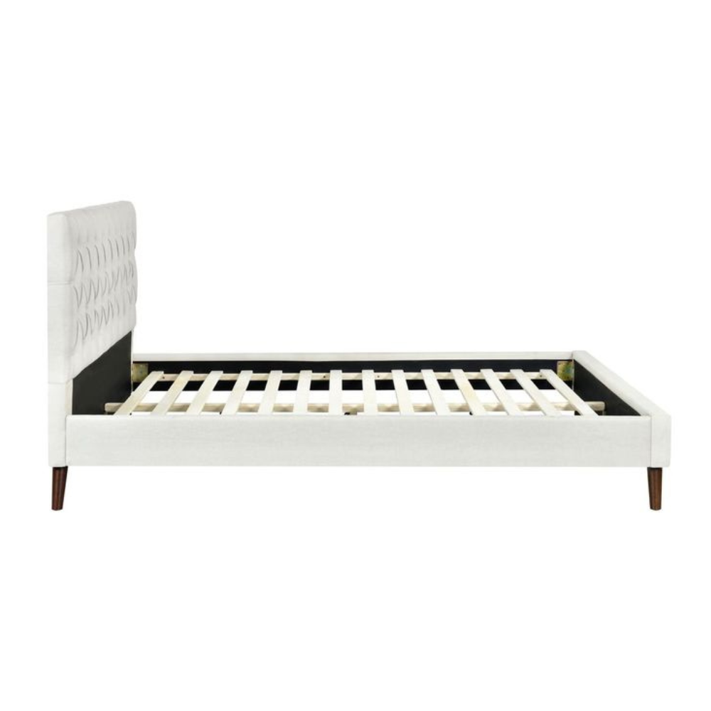 Modern Fabric Bed Frame Double Size Wooden Legs W/ Head - Cream Fast shipping On sale