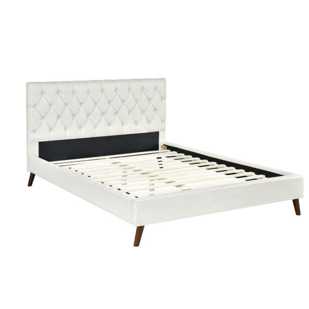 Modern Fabric Bed Frame Double Size Wooden Legs W/ Head - Cream Fast shipping On sale