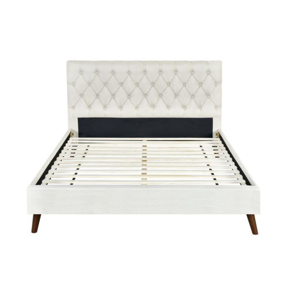 Modern Fabric Bed Frame King Single Size Wooden Legs W/ Head - Cream Fast shipping On sale