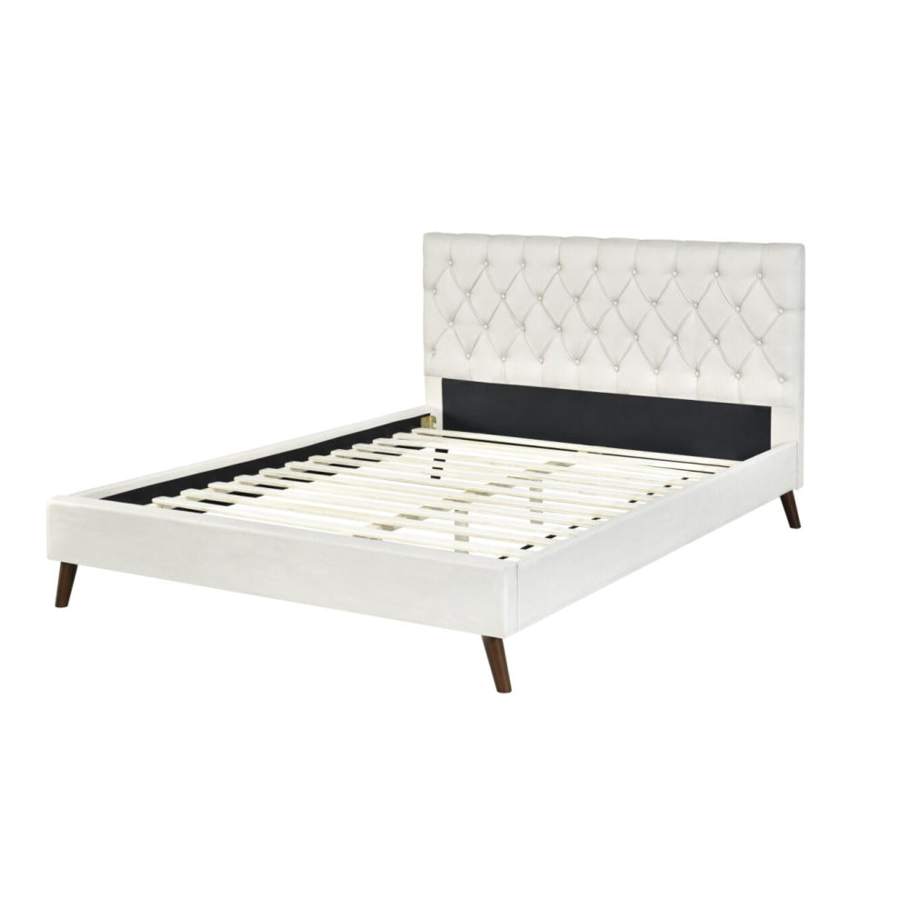 Modern Fabric Bed Frame Queen Size Wooden Legs W/ Head - Cream Fast shipping On sale