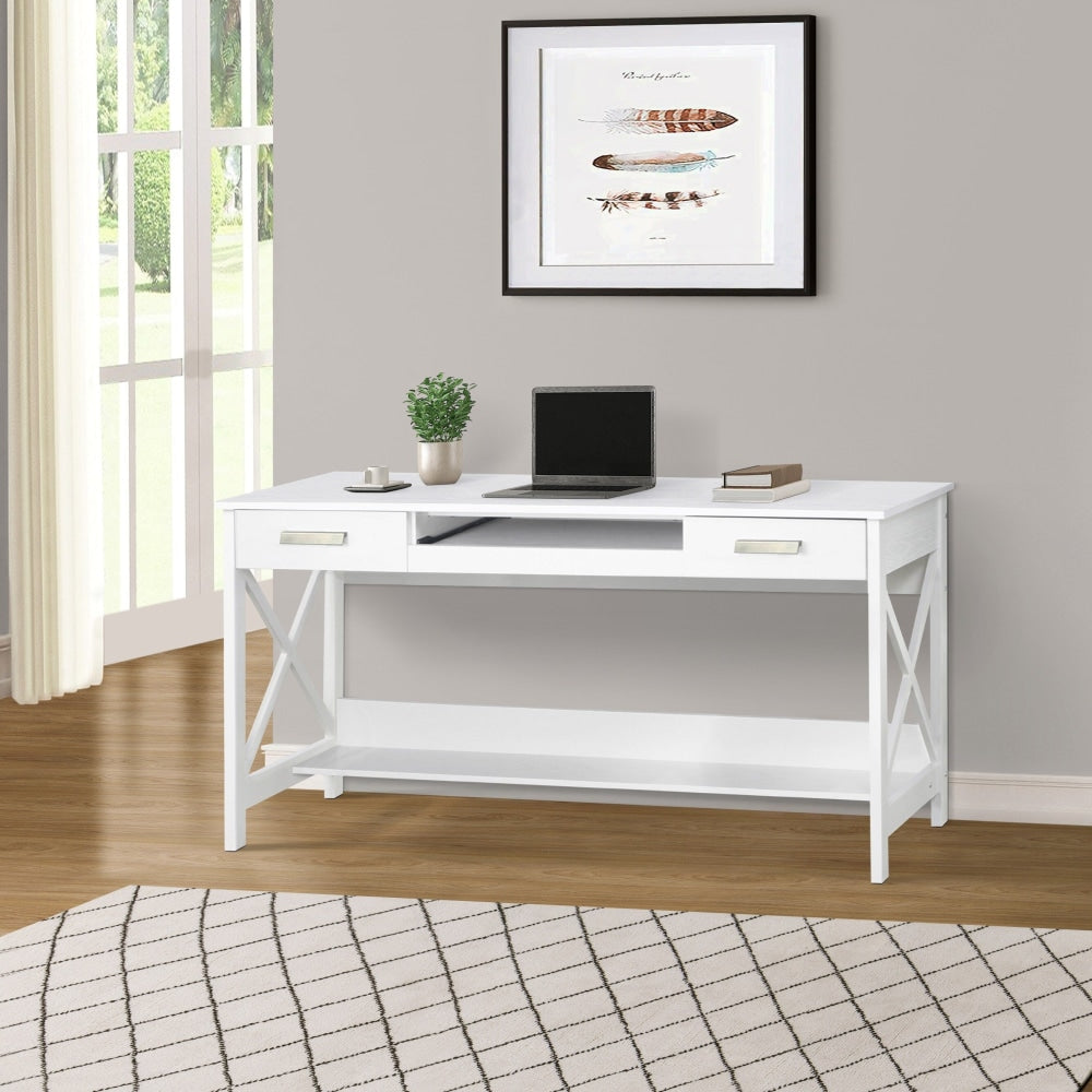 Andy Home Office Study Writing Computer Desk W/ 2-Drawers - Distressed White Fast shipping On sale