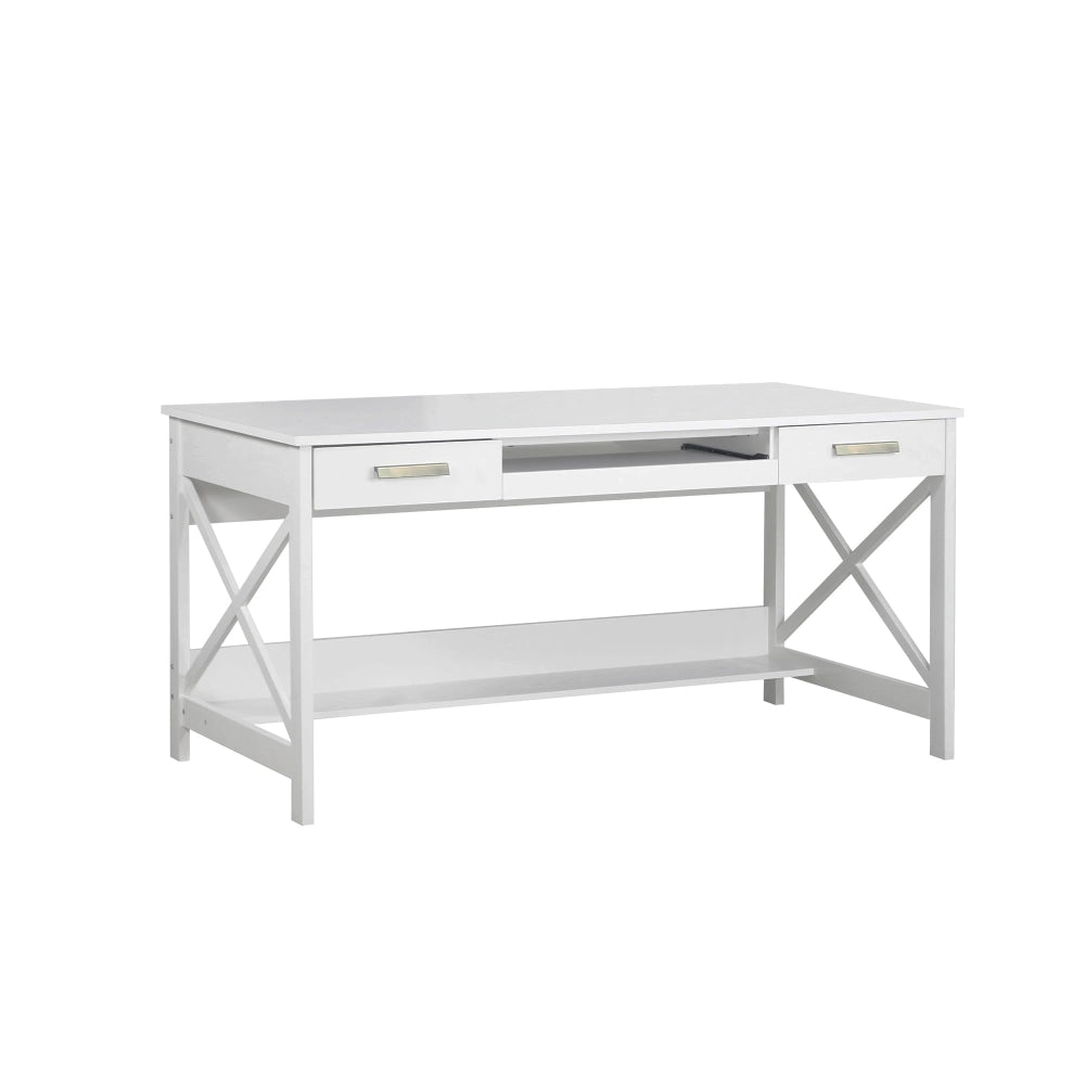 Andy Home Office Study Writing Computer Desk W/ 2-Drawers - Distressed White Fast shipping On sale