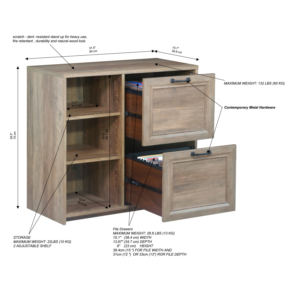 Andy Modern 2-Drawer Office Storage Filling Cabinet - Rustic Oak Filing Fast shipping On sale