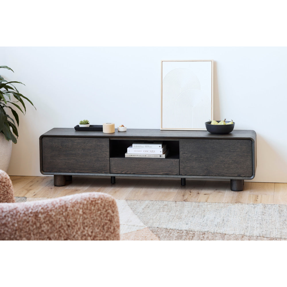 Angelo Wooden Dark Oak Veneer Lowline Entertainment Unit TV Stand 180cm Coffee Fast shipping On sale