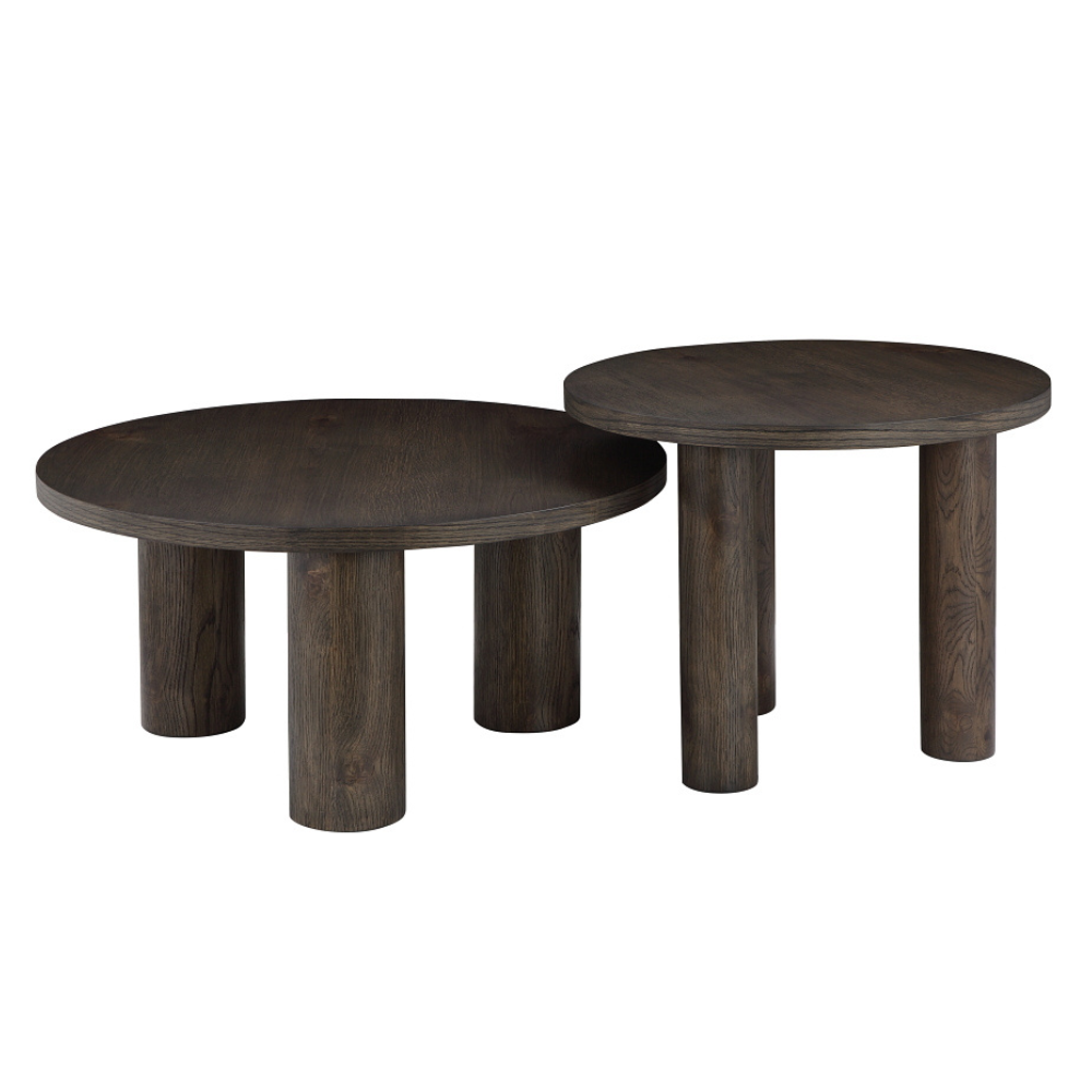 Angelo Wooden Dark Oak Veneer Round Modern Coffee Table Fast shipping On sale