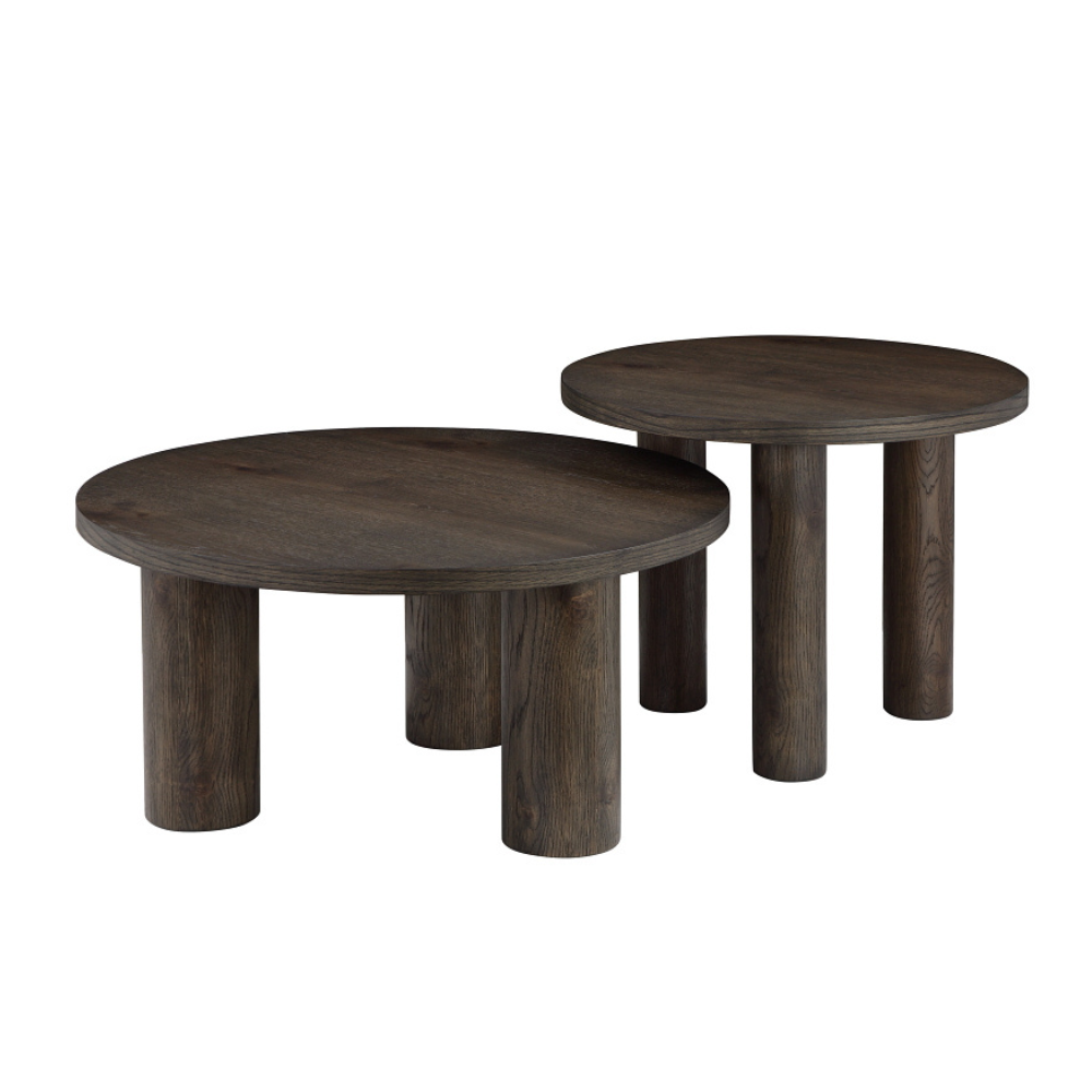 Angelo Wooden Dark Oak Veneer Round Modern Coffee Table Fast shipping On sale