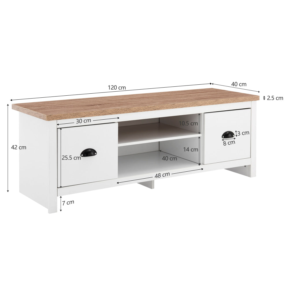 Ari Modern 2-Drawer Small TV Stand Entertainment Unit - Oak & White Fast shipping On sale