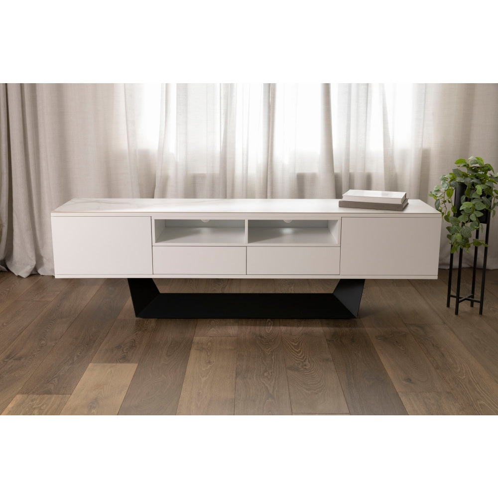 Arianna Modern Lowline Entertainment Unit TV Stand 200cm Ceramic - Marmo / White Fast shipping On sale