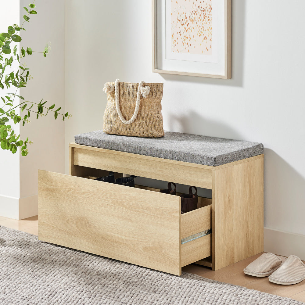Aries Shoe Cabinet Storage Organizer Bench 1-Drawer Oak/Grey Fast shipping On sale