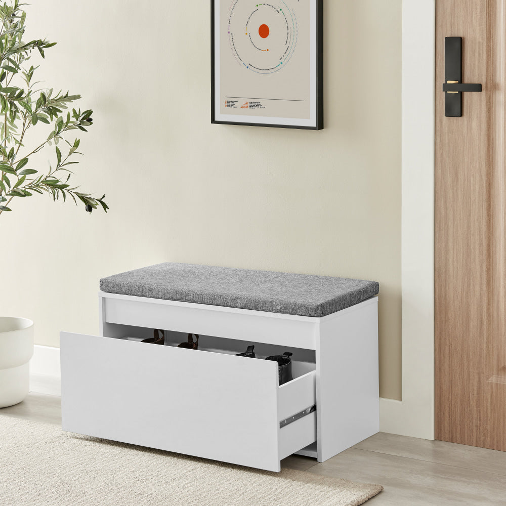 Aries Shoe Cabinet Storage Organizer Bench 1-Drawer White/Grey Fast shipping On sale