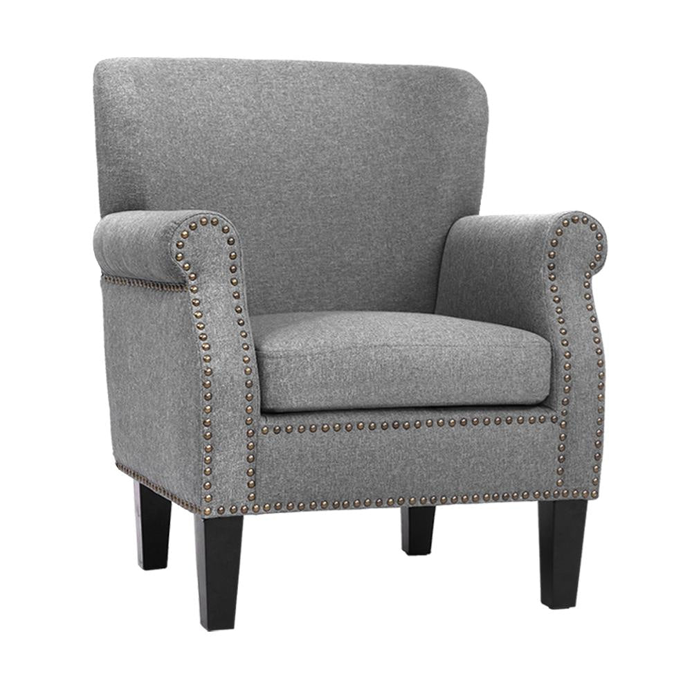 Armchair Accent Chair Retro Armchairs Lounge Single Sofa Linen Fabric Seat Grey Fast shipping On sale