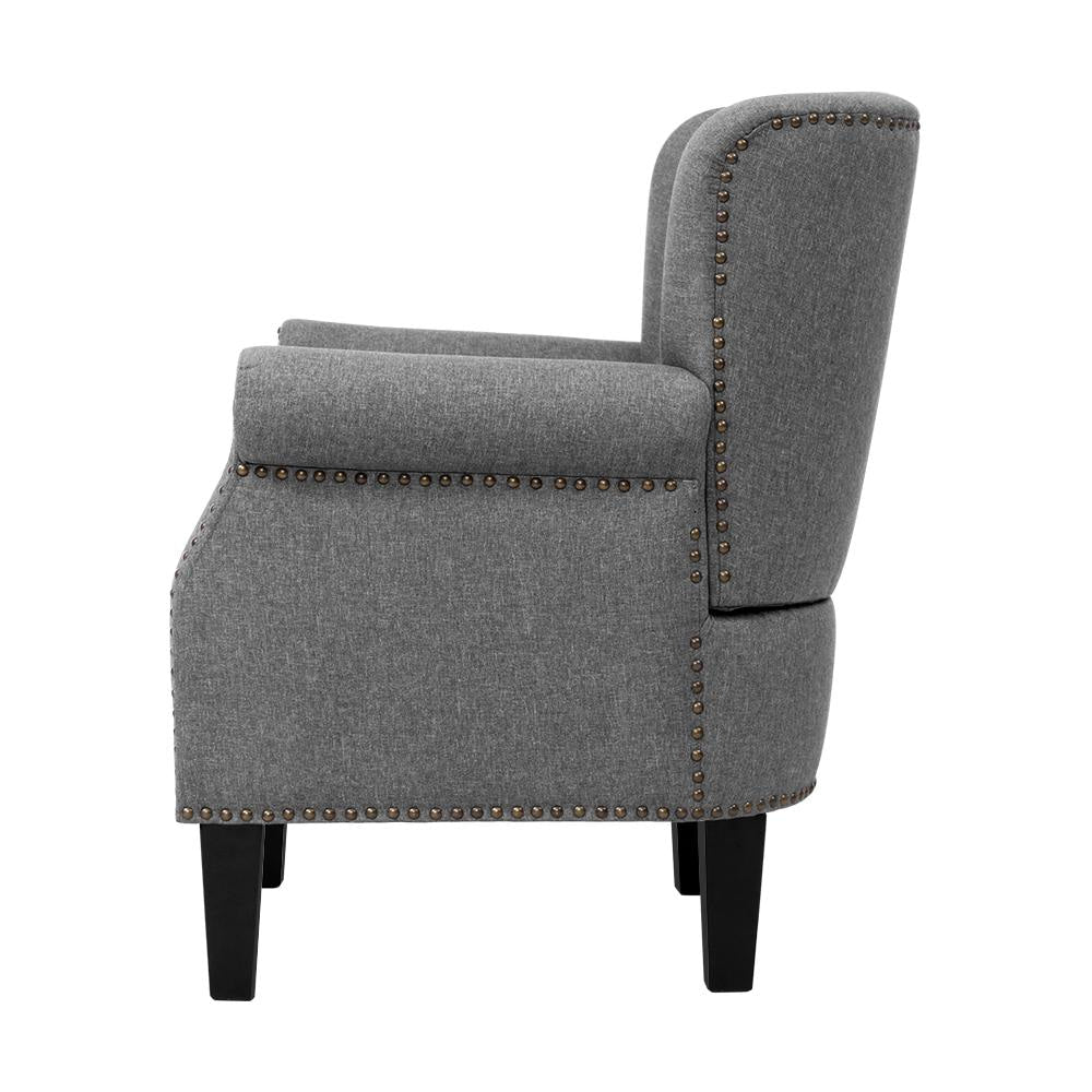 Armchair Accent Chair Retro Armchairs Lounge Single Sofa Linen Fabric Seat Grey Fast shipping On sale