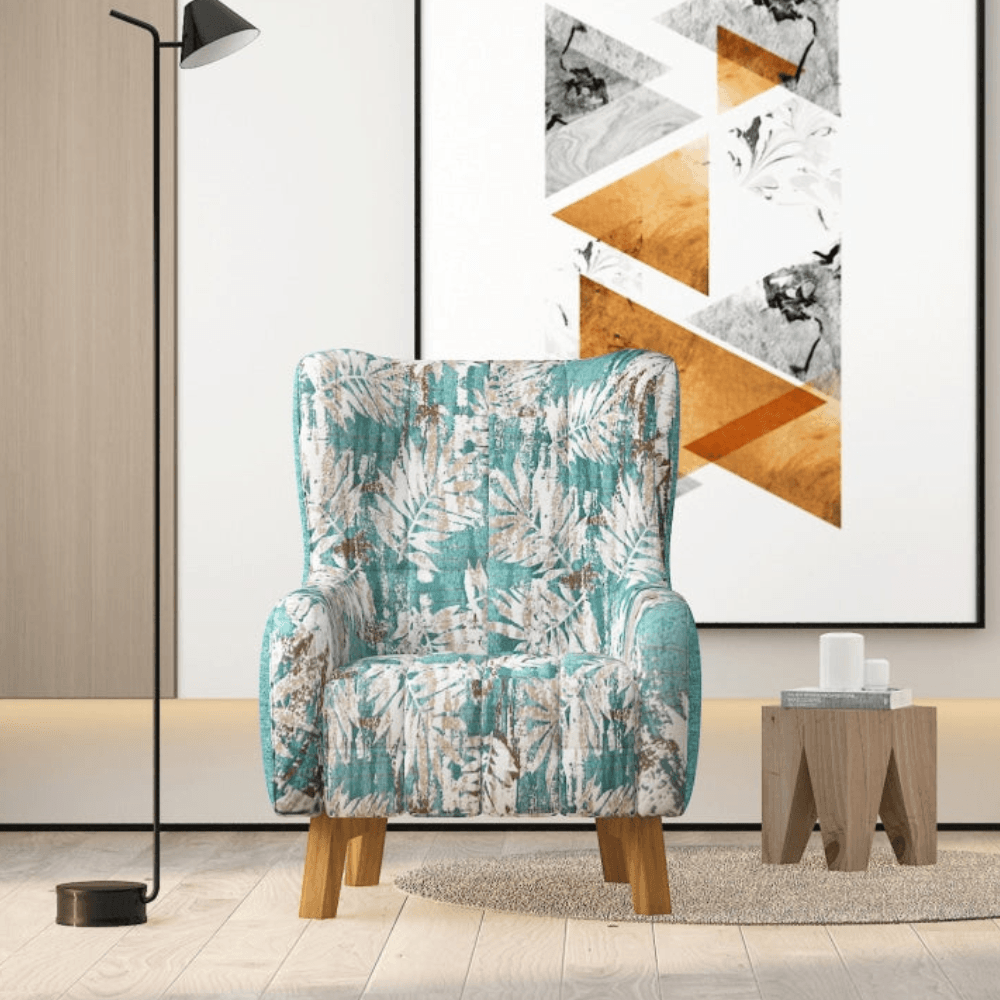 Armchair High back Lounge Accent Chair Designer Printed Fabric Upholstery with Wooden Leg Fast shipping On sale