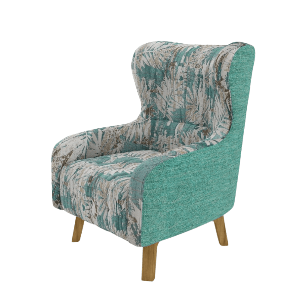 Armchair High back Lounge Accent Chair Designer Printed Fabric Upholstery with Wooden Leg Fast shipping On sale