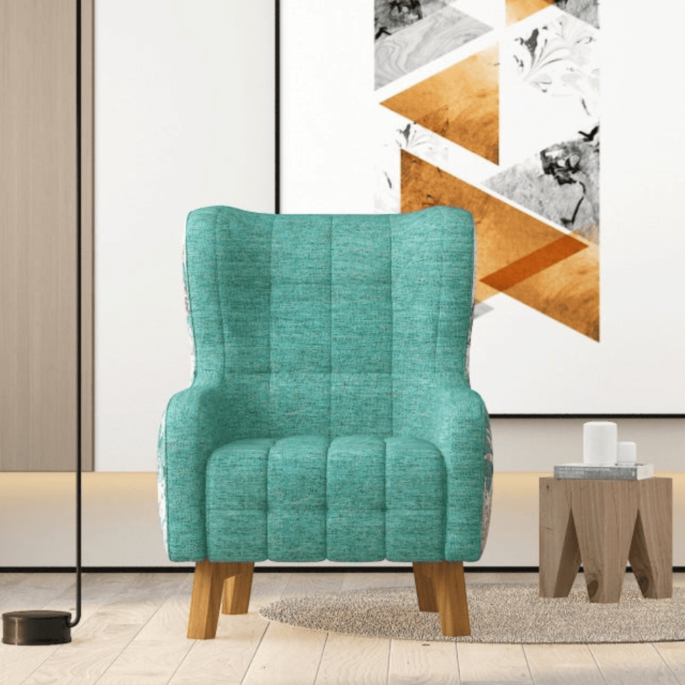 Armchair High back Lounge Accent Chair Designer Printed Fabric with Wooden Leg Fast shipping On sale