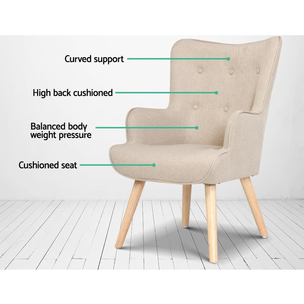 Armchair Lounge Chair Fabric Sofa Accent Chairs and Ottoman Beige Fast shipping On sale