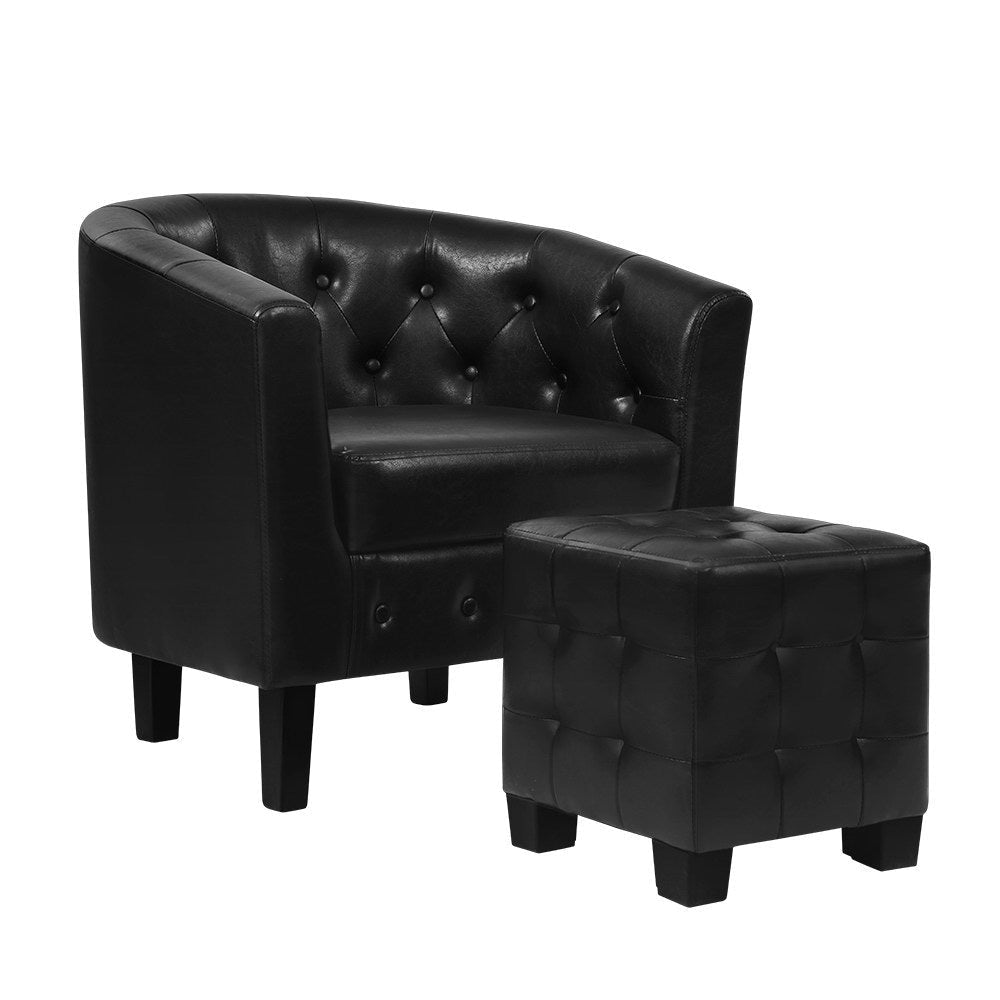 Armchair Lounge Chair Ottoman Tub Accent Chairs PU Leather Sofa Armchairs Black Fast shipping On sale