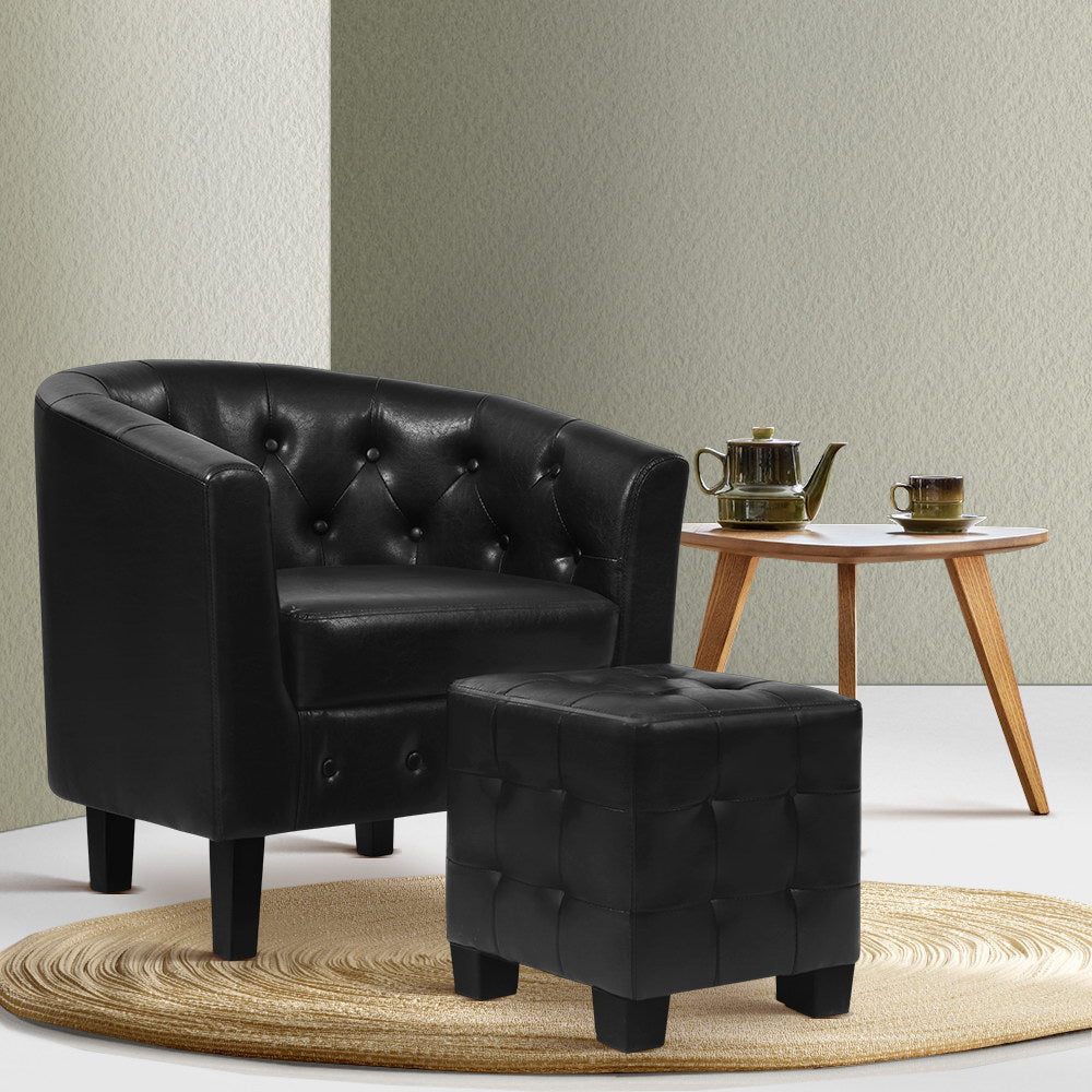 Armchair Lounge Chair Ottoman Tub Accent Chairs PU Leather Sofa Armchairs Black Fast shipping On sale