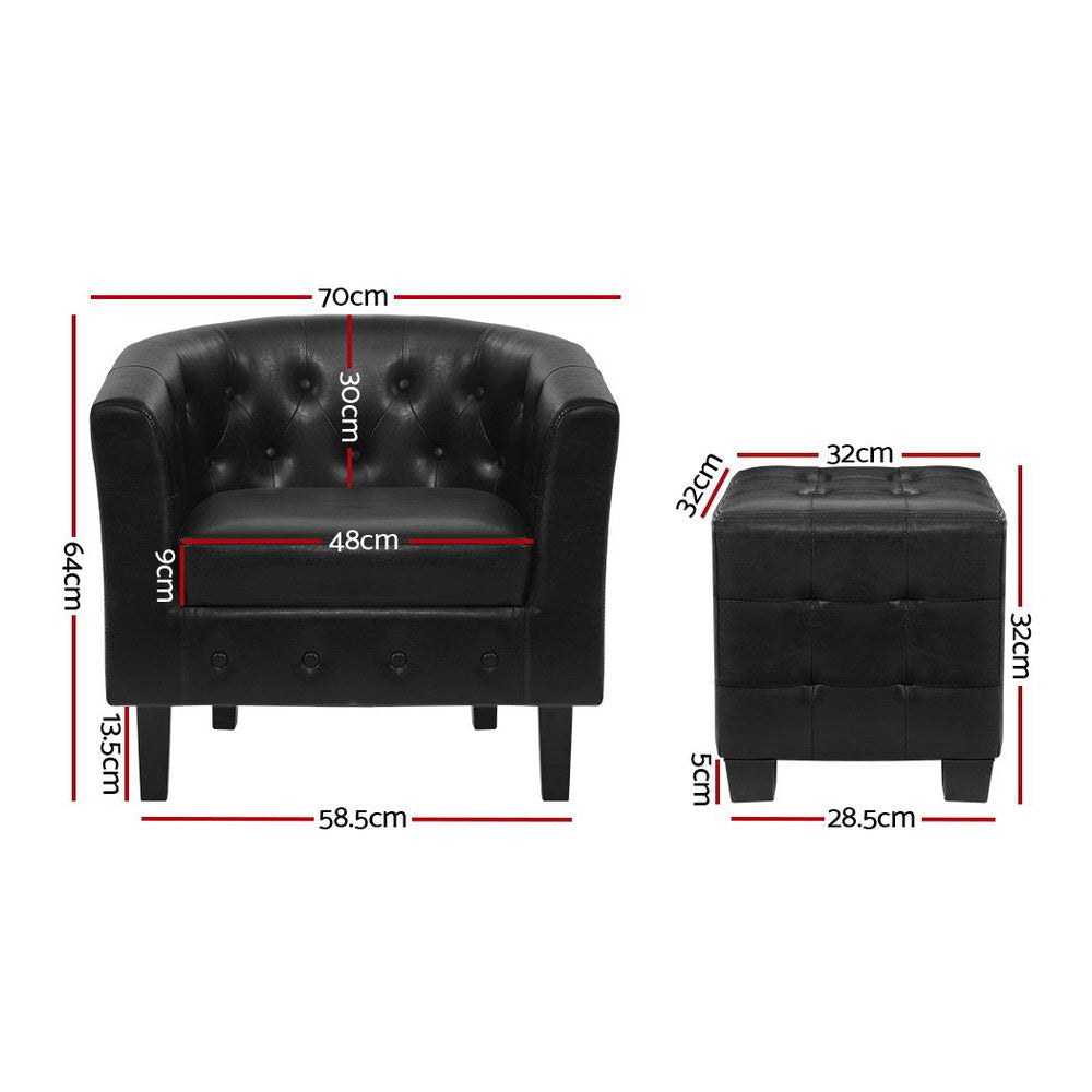 Armchair Lounge Chair Ottoman Tub Accent Chairs PU Leather Sofa Armchairs Black Fast shipping On sale