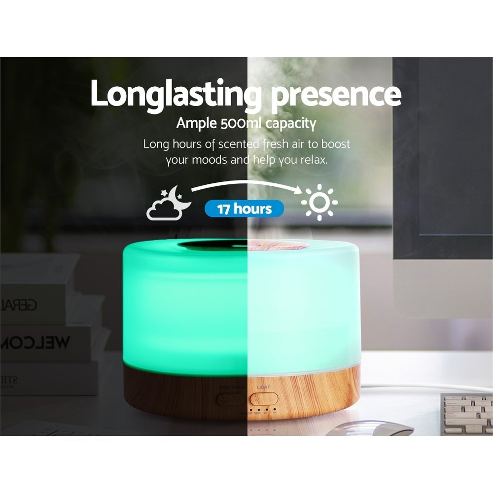 Aroma Diffuser Aromatherapy LED Night Light Air Humidifier Purifier Round Wood Grain 500ml Remote Control Decor Fast shipping On sale