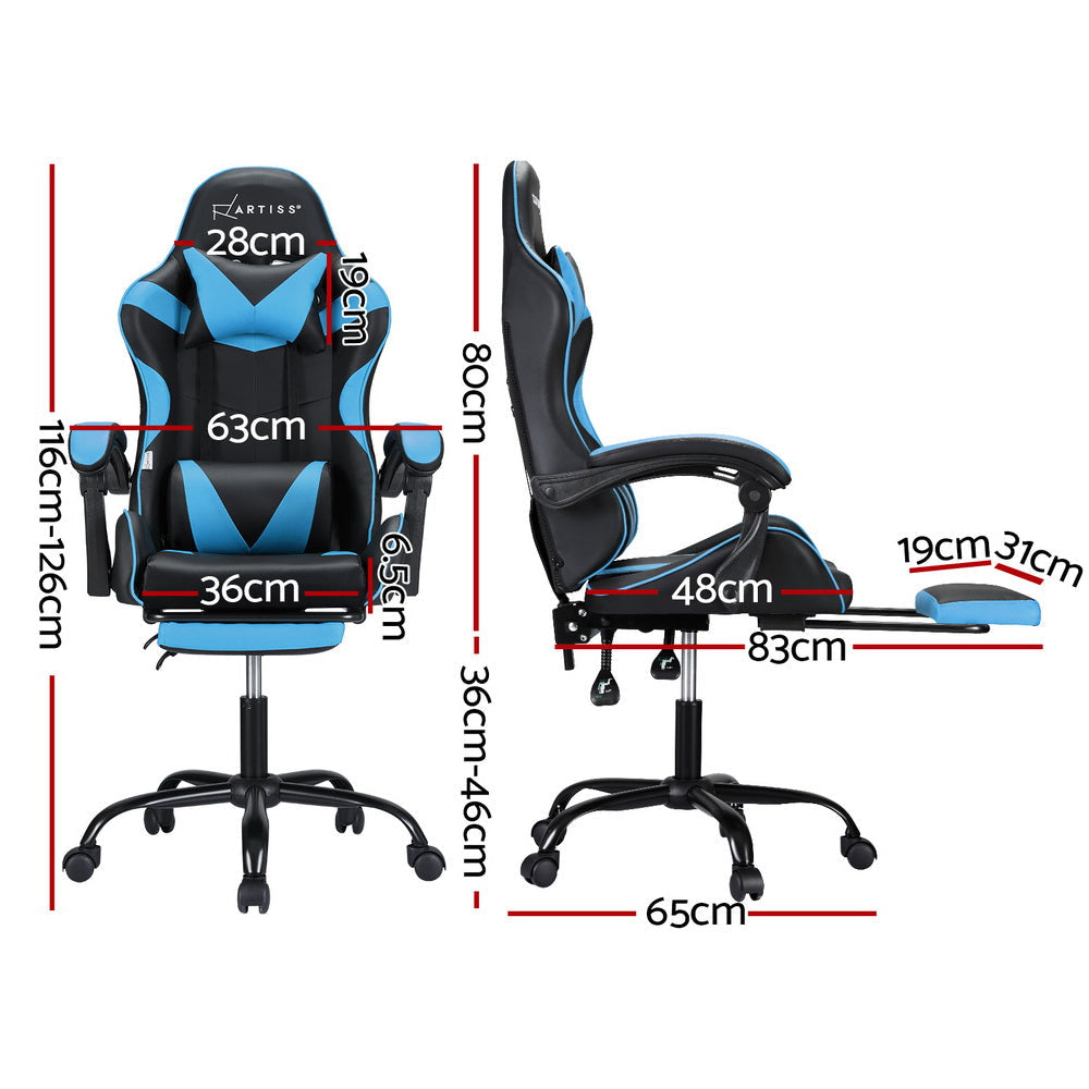 Artiss 2 Point Massage Gaming Office Chair Footrest Cyan Blue Fast shipping On sale