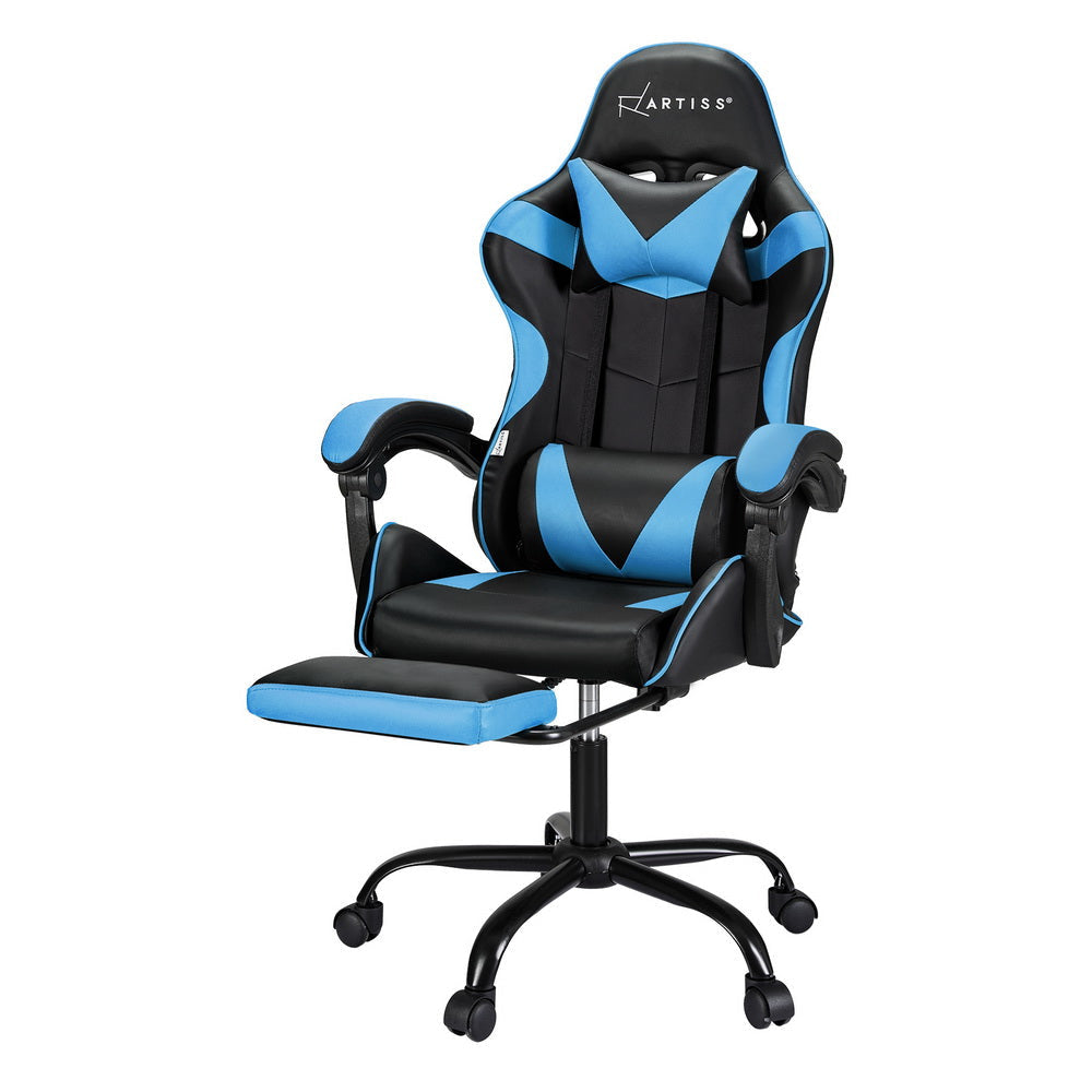 Artiss 2 Point Massage Gaming Office Chair Footrest Cyan Blue Fast shipping On sale