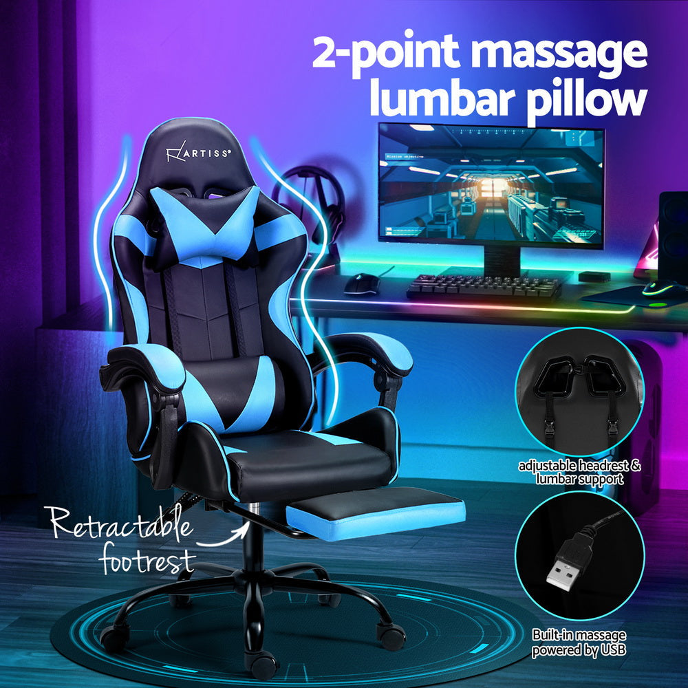 Artiss 2 Point Massage Gaming Office Chair Footrest Cyan Blue Fast shipping On sale