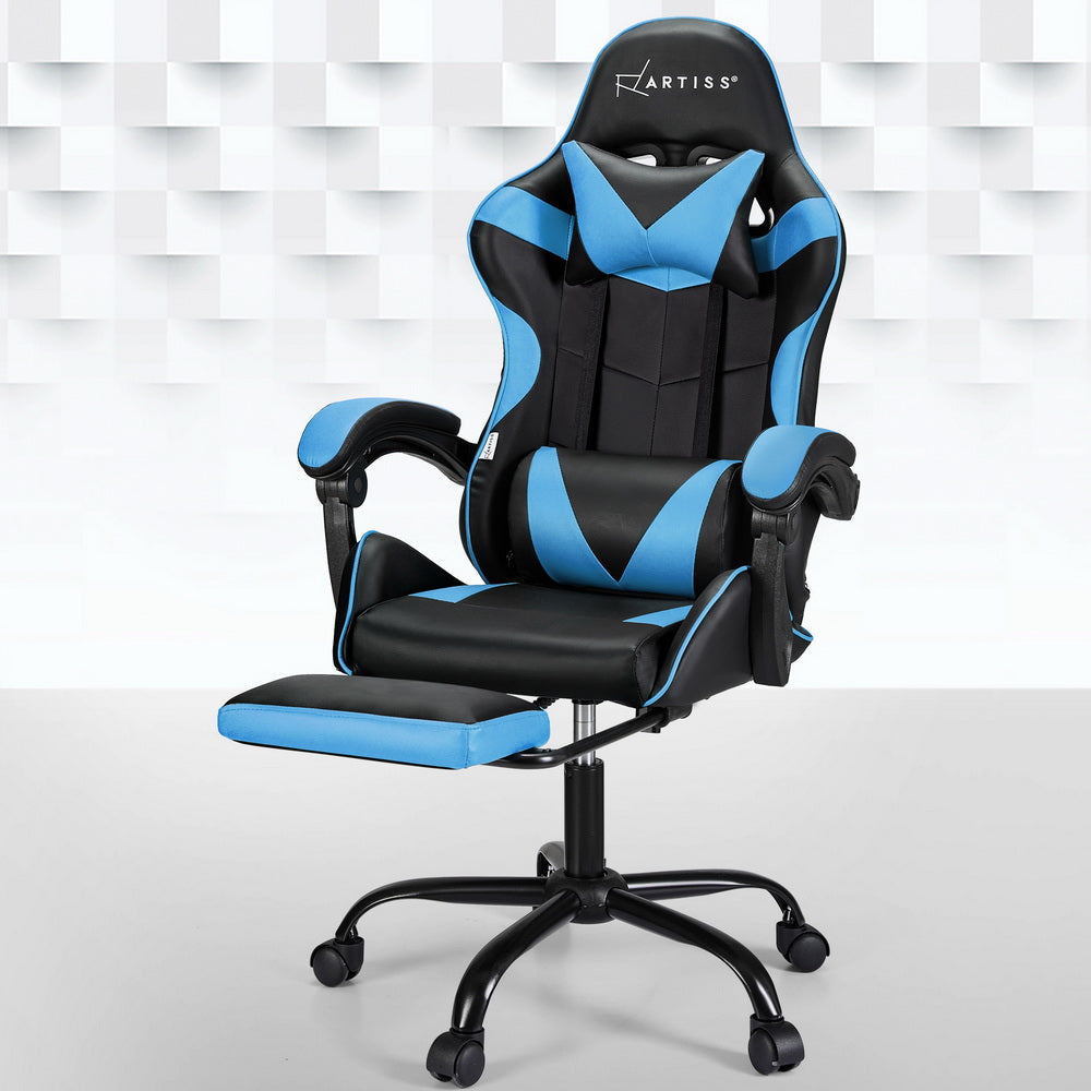 Artiss 2 Point Massage Gaming Office Chair Footrest Cyan Blue Fast shipping On sale