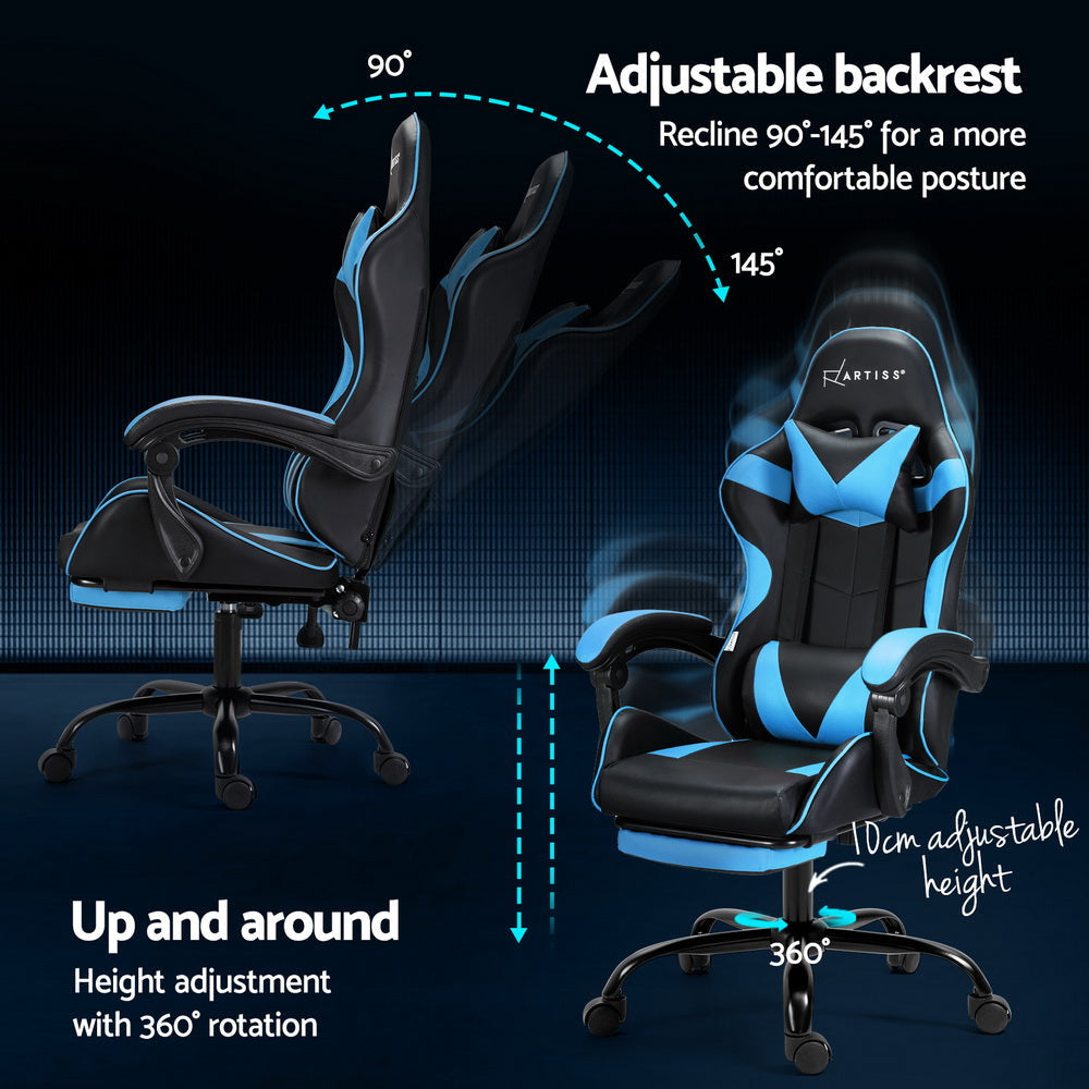 Artiss 2 Point Massage Gaming Office Chair Footrest Cyan Blue Fast shipping On sale