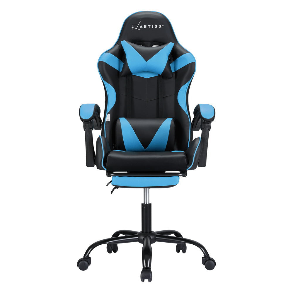 Artiss 2 Point Massage Gaming Office Chair Footrest Cyan Blue Fast shipping On sale