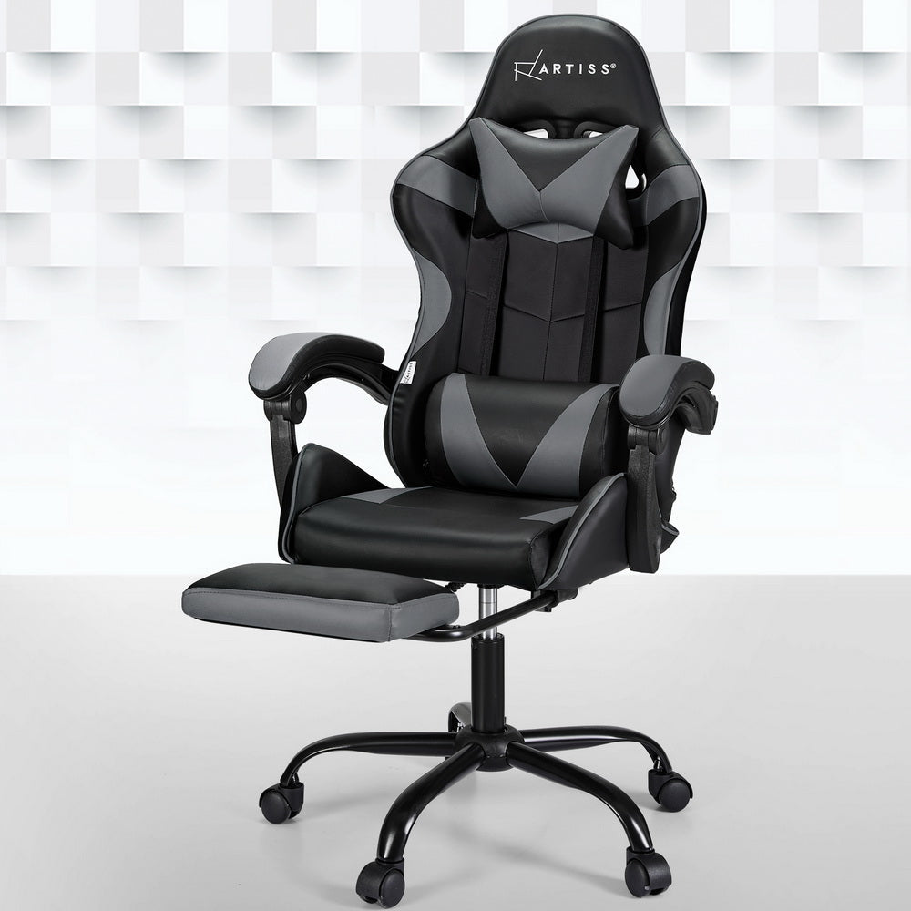 Artiss 2 Point Massage Gaming Office Chair Footrest Grey Fast shipping On sale