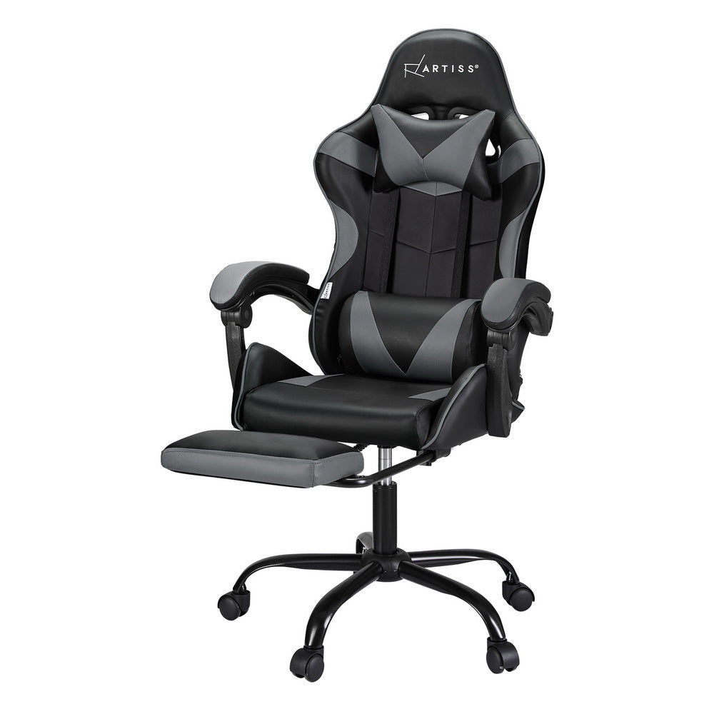 Artiss 2 Point Massage Gaming Office Chair Footrest Grey Fast shipping On sale