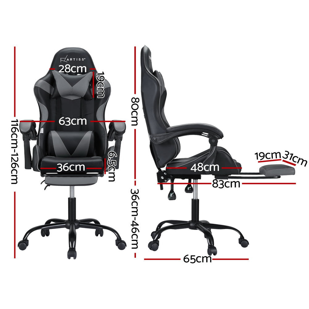 Artiss 2 Point Massage Gaming Office Chair Footrest Grey Fast shipping On sale