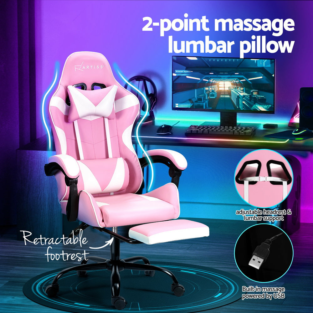 Artiss 2 Point Massage Gaming Office Chair Footrest Pink Fast shipping On sale