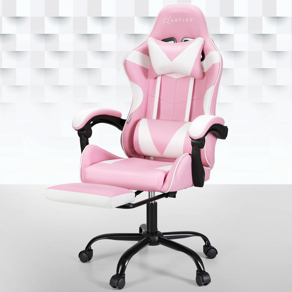 Artiss 2 Point Massage Gaming Office Chair Footrest Pink Fast shipping On sale