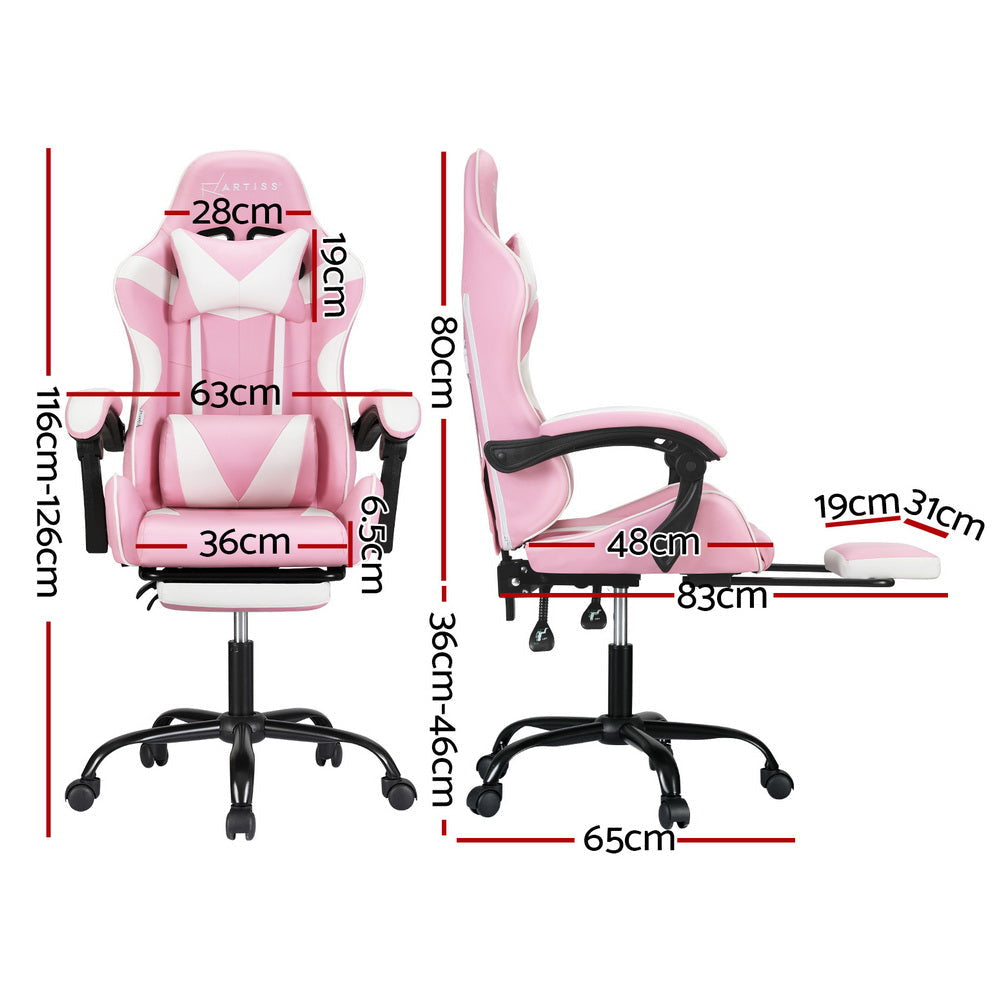 Artiss 2 Point Massage Gaming Office Chair Footrest Pink Fast shipping On sale