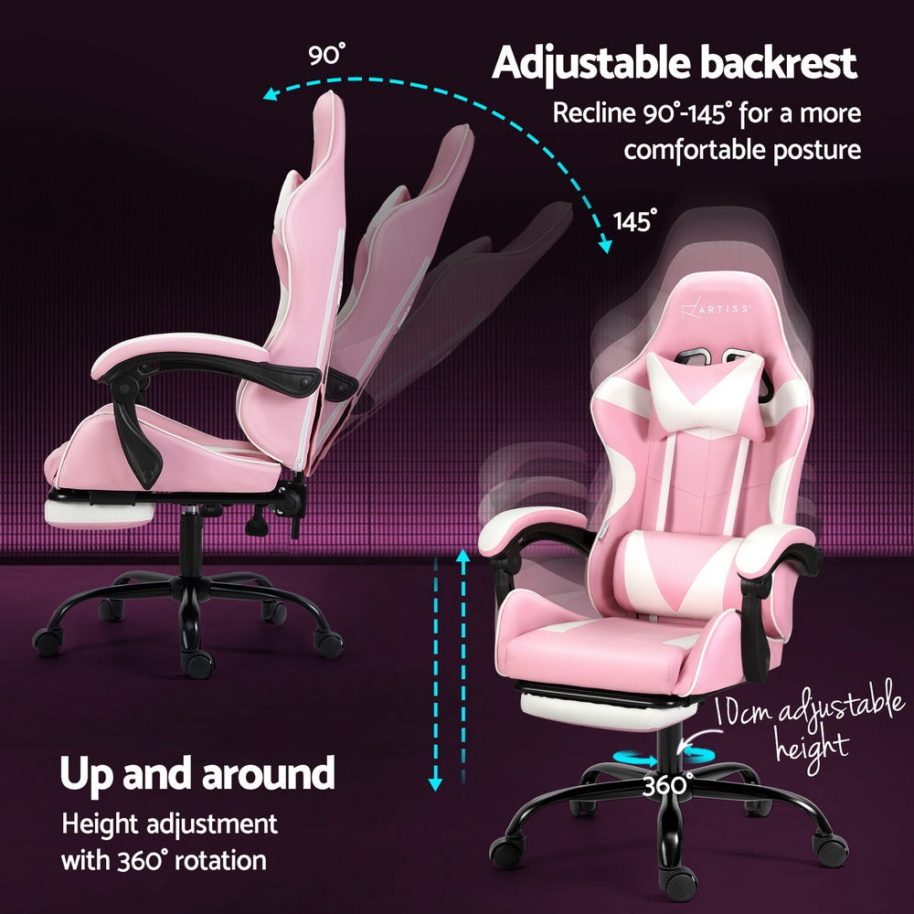 Artiss 2 Point Massage Gaming Office Chair Footrest Pink Fast shipping On sale