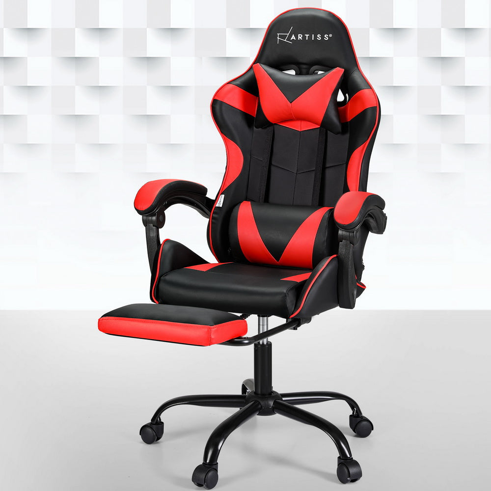 Artiss 2 Point Massage Gaming Office Chair Footrest Red Fast shipping On sale