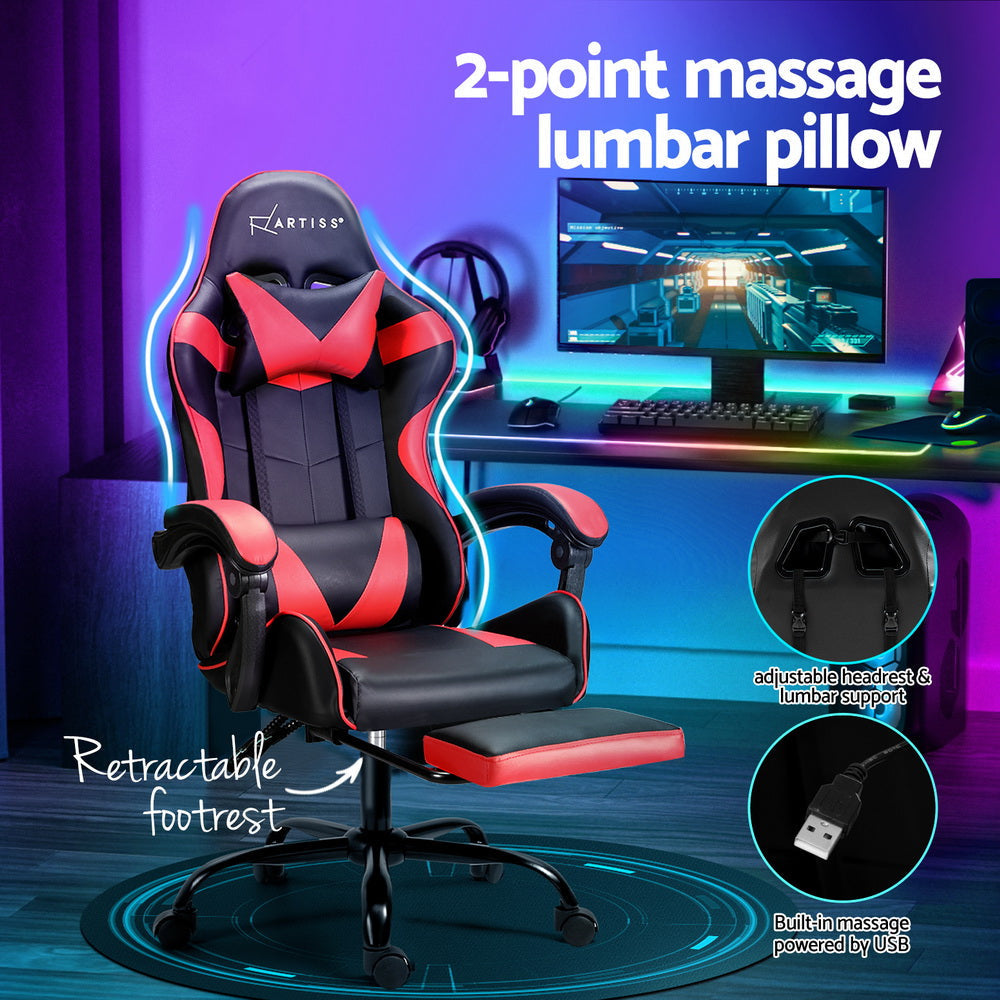 Artiss 2 Point Massage Gaming Office Chair Footrest Red Fast shipping On sale