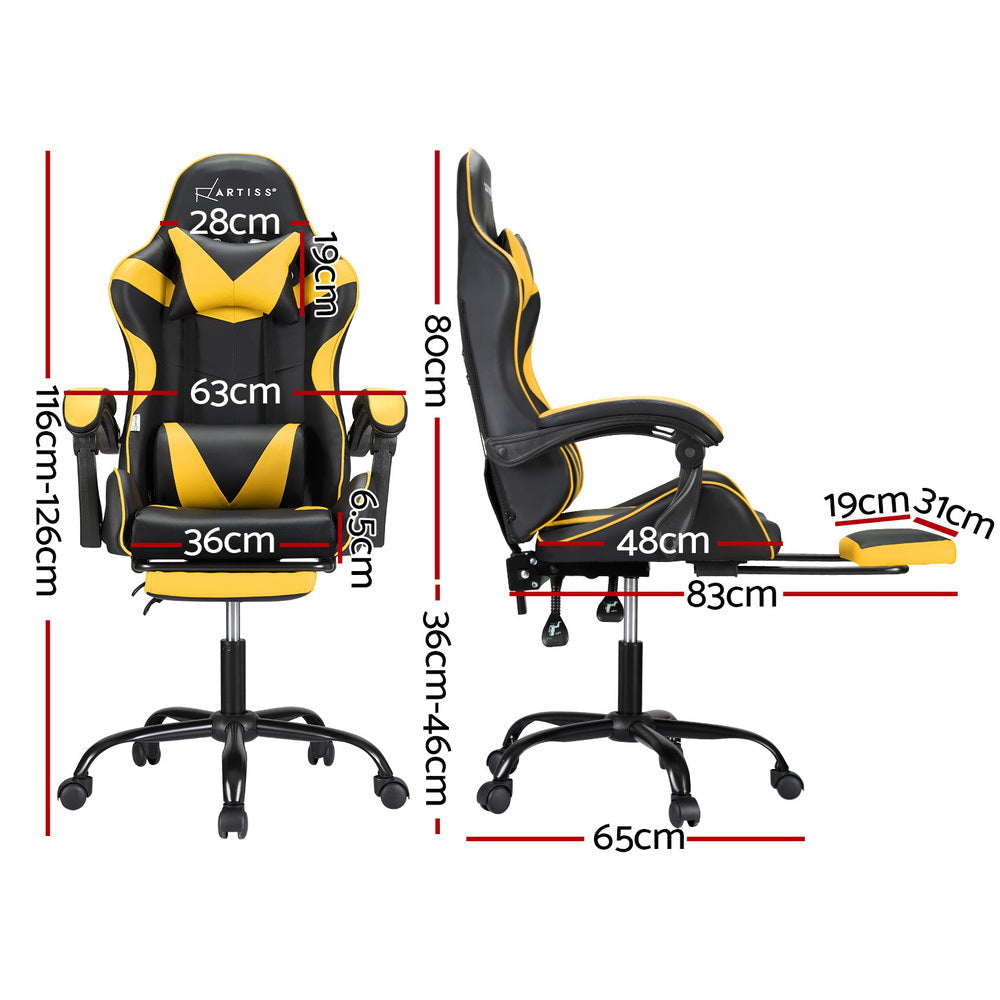 Artiss 2 Point Massage Gaming Office Chair Footrest Yellow Fast shipping On sale