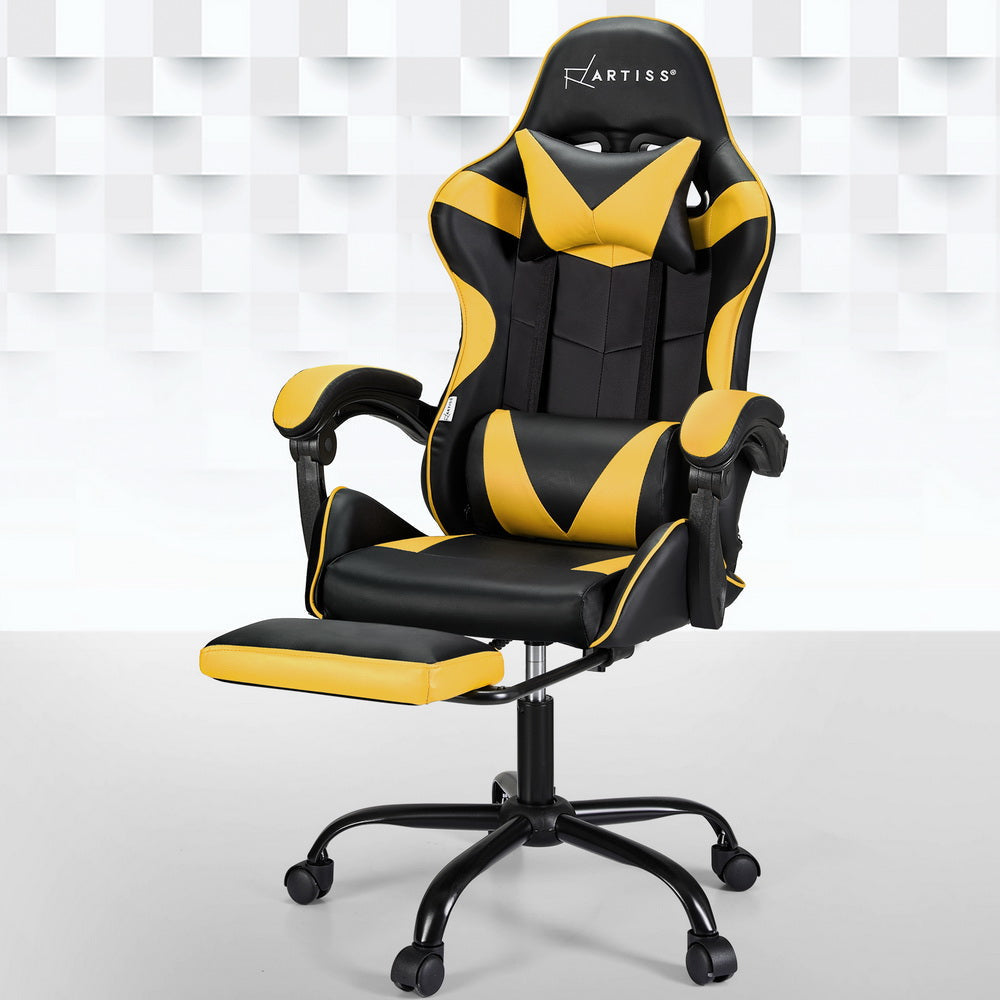 Artiss 2 Point Massage Gaming Office Chair Footrest Yellow Fast shipping On sale