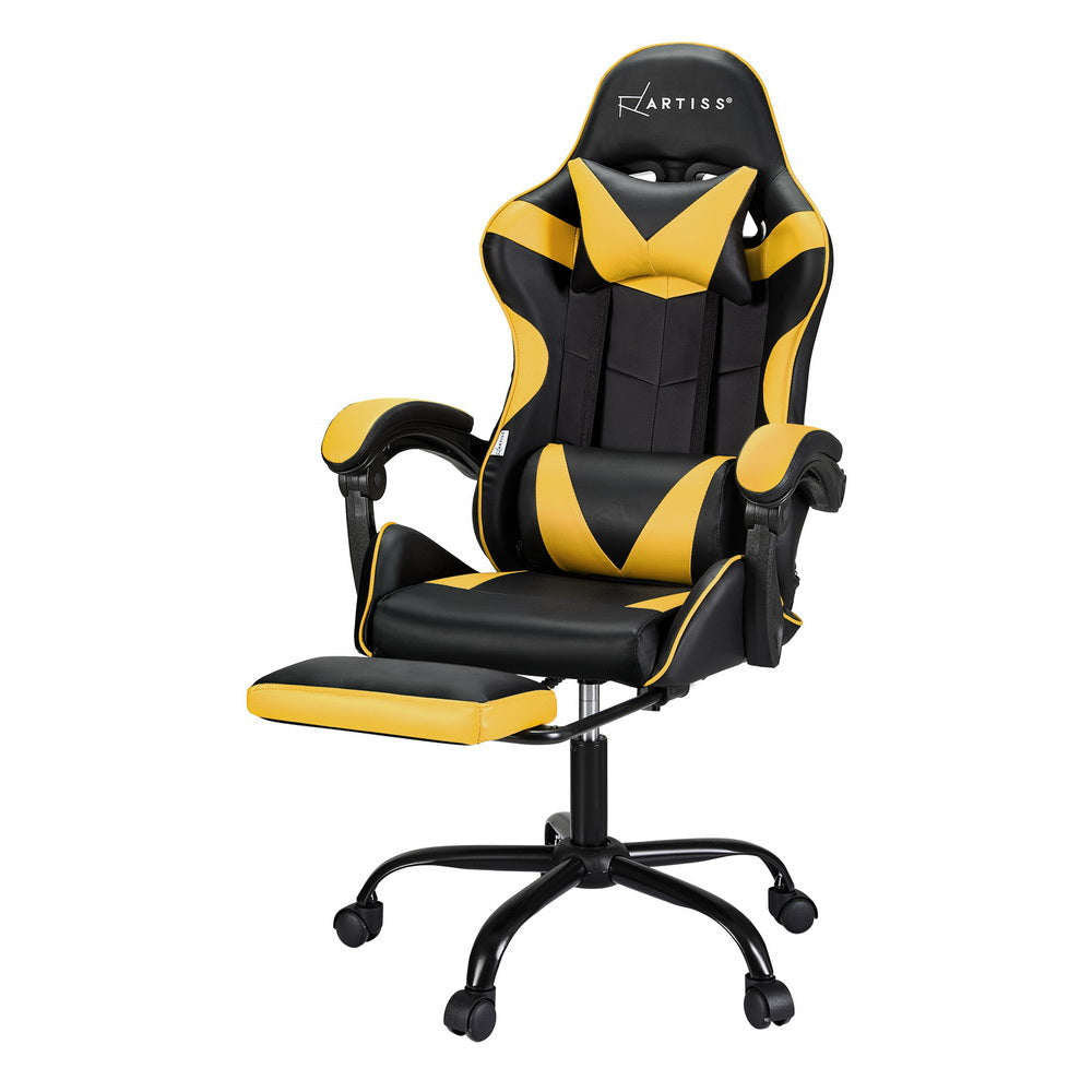 Artiss 2 Point Massage Gaming Office Chair Footrest Yellow Fast shipping On sale