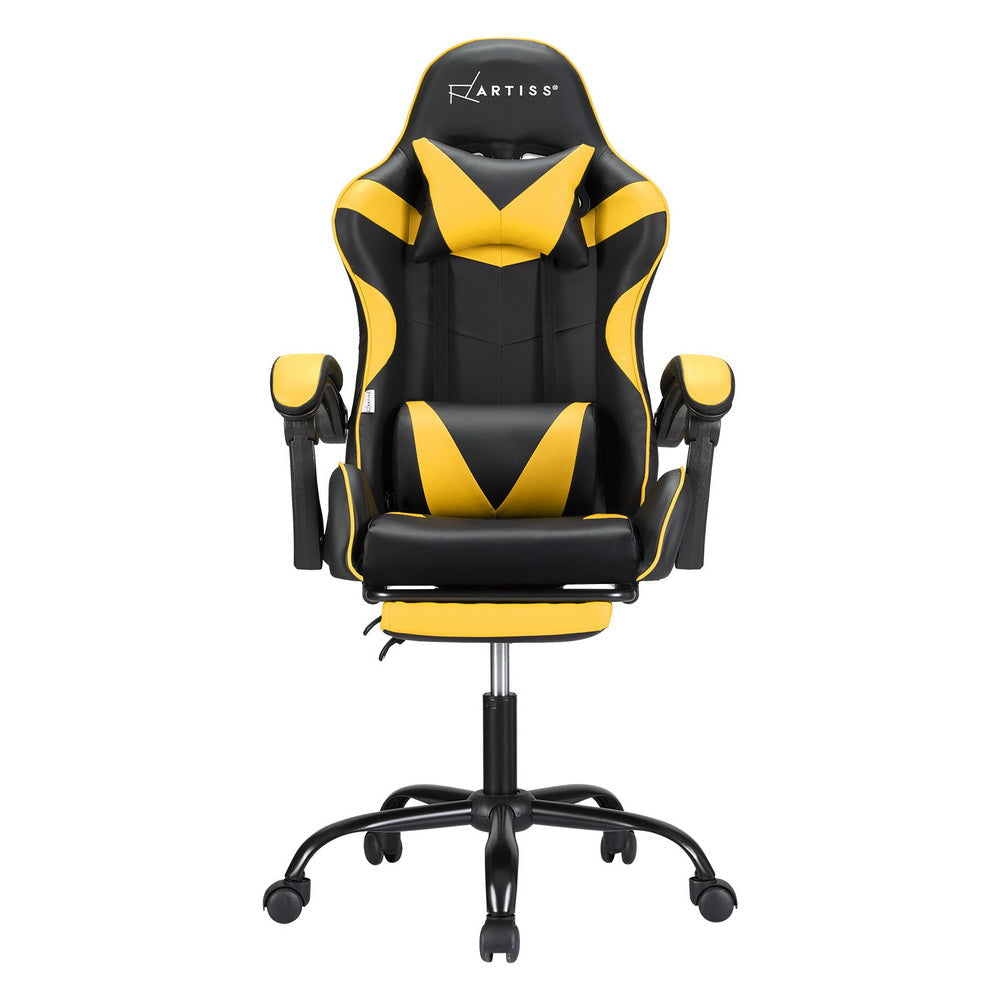 Artiss 2 Point Massage Gaming Office Chair Footrest Yellow Fast shipping On sale