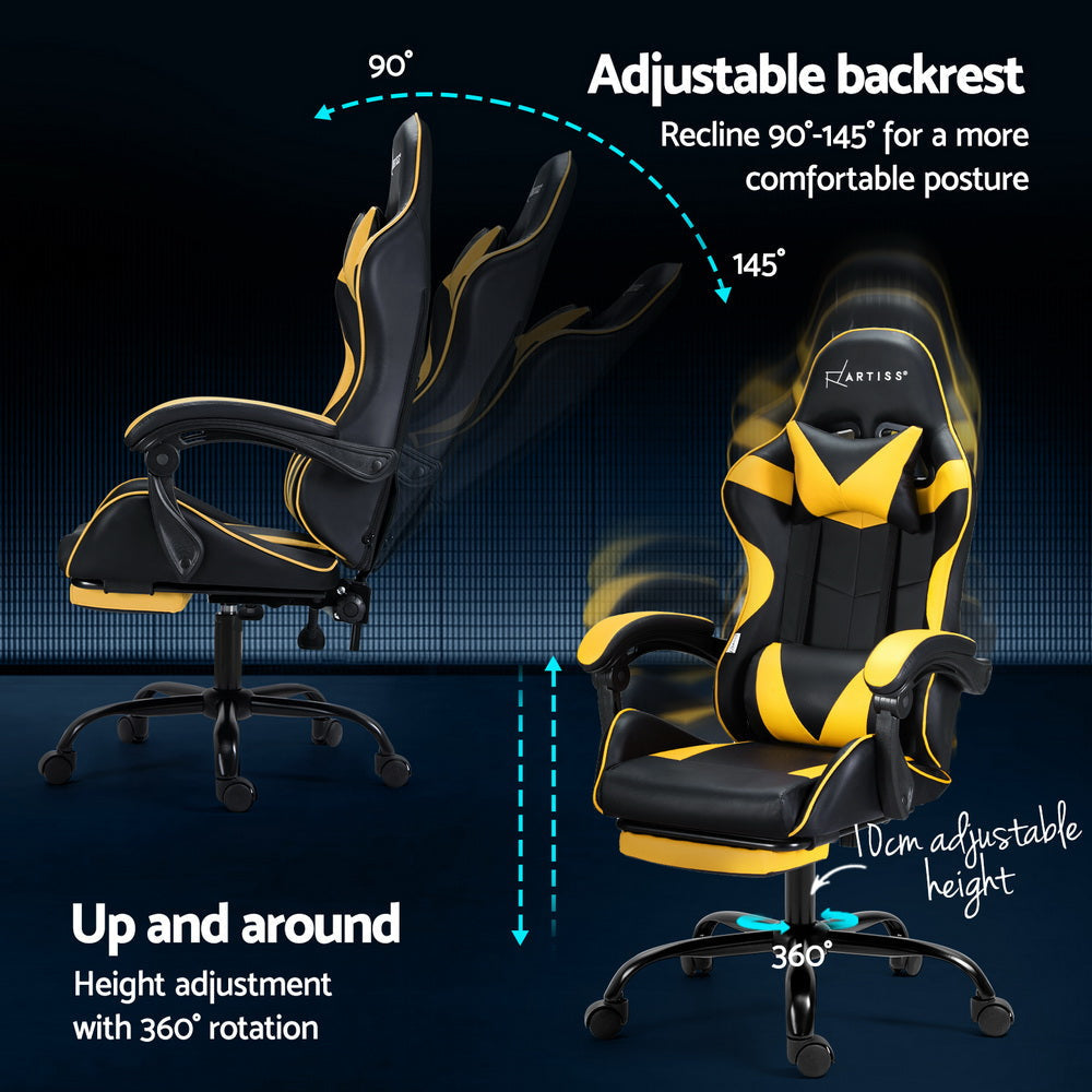 Artiss 2 Point Massage Gaming Office Chair Footrest Yellow Fast shipping On sale