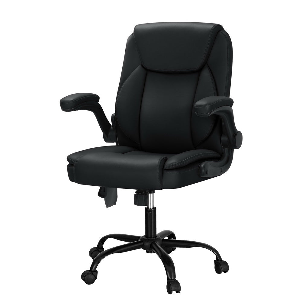 Artiss 2 Point Massage Office Chair Leather Mid Back Black Fast shipping On sale