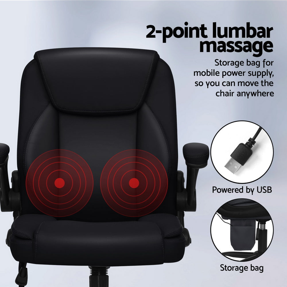 Artiss 2 Point Massage Office Chair Leather Mid Back Black Fast shipping On sale